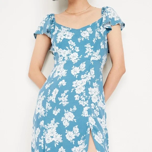 Old Navy Floral Blue Midi Dress small tall cottage core - Picture 3 of 5